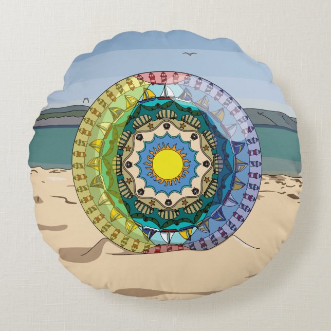 Coussin rond soleil d'été (Devant)