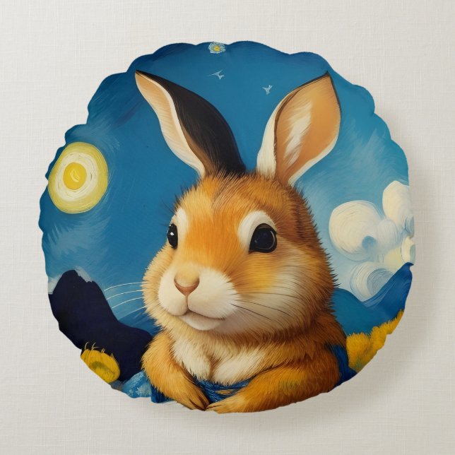 Coussin rond Starry Spring Bunny (Devant)