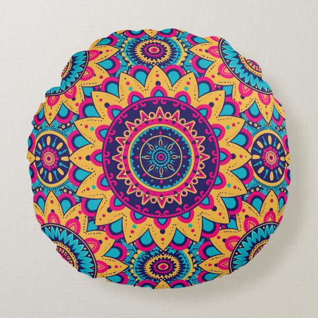 Coussin rond Symphonique de Kaleidoscope Mandala (Devant)