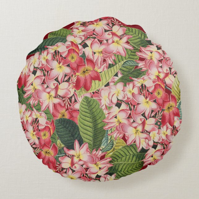 Coussin rond tropical floral de fleur de Plumeria (Dos)