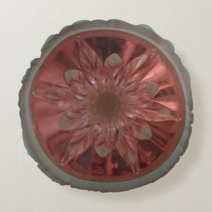 Coussin rond vert fleur rosé