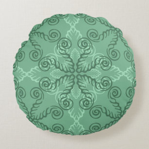 Coussin rond vert orné