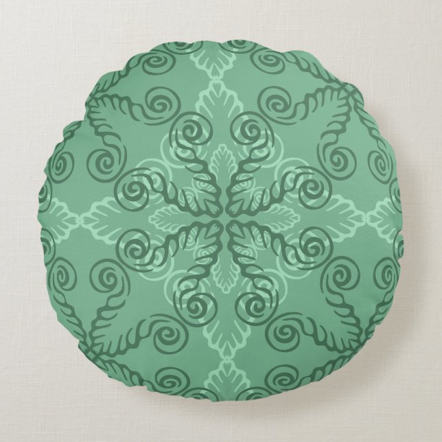 Coussin rond vert orné (Devant)