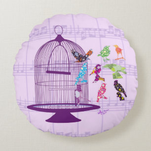 Coussin rond violet Birdcage & Birds Partition