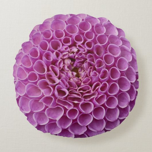Coussin rond violet rose Dahlia (Devant)