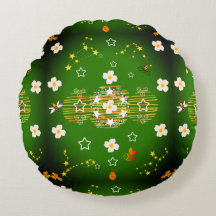 Coussin rond Whimssical Green Star