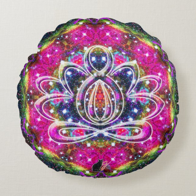 Coussin rond Zen Lotus dans l'atmosphère (Devant)