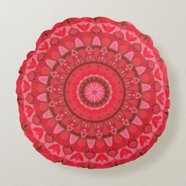 Coussin Ronde Mandala de la base rouge (Devant)