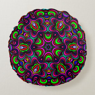 Coussin ronde mandala motif multicolore