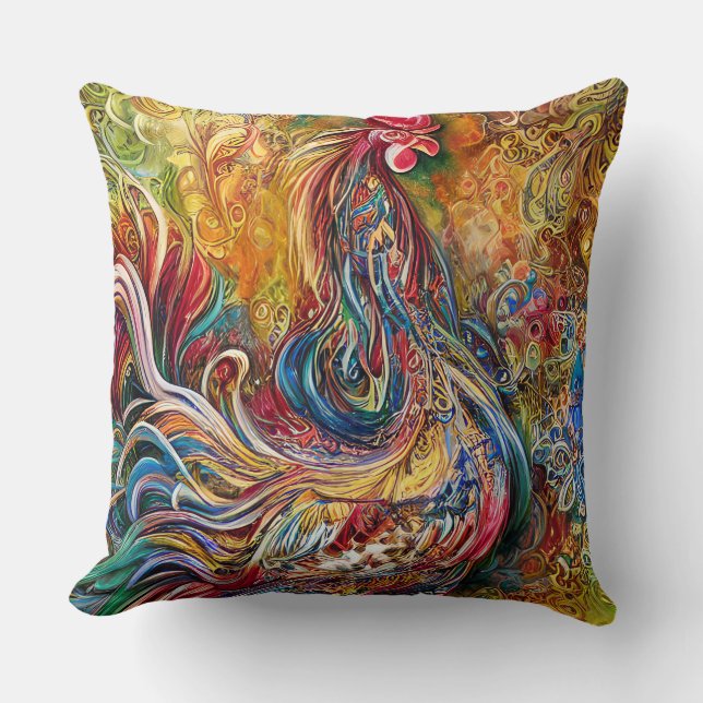 Coussin Rooster Abstrait - Un Ode à la Splendor du Rooster (Recto)