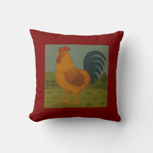 Coussin Rooster d'art populaire - Illustration de poulet r