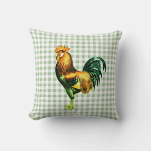 Coussin Rooster rustique vintage sur Sage En vichy Plaid