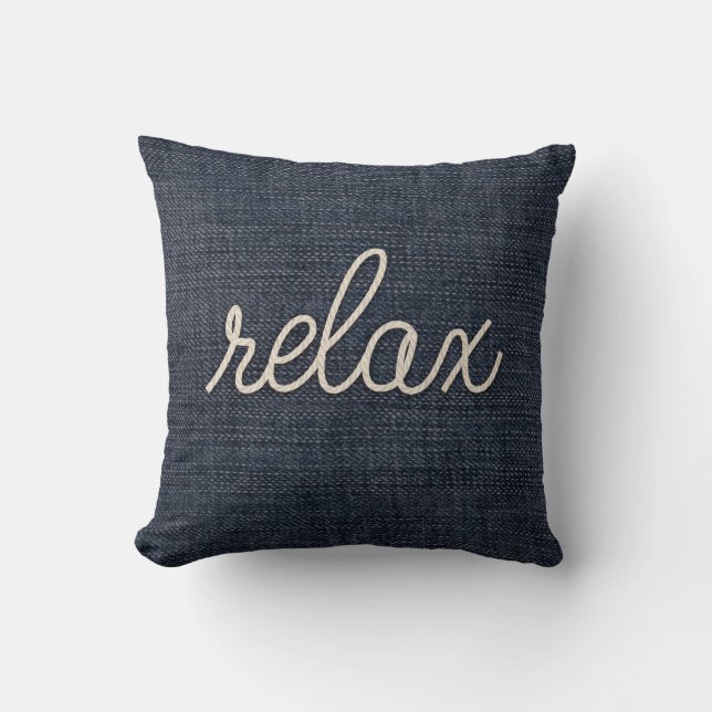 Coussin Rope Texte Relax sur Denim Bleu (Recto)