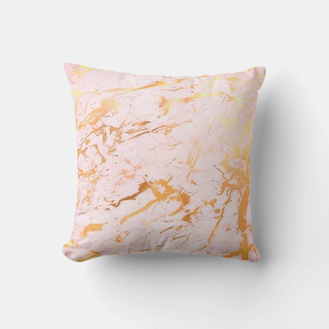 Coussin Rose Abstrait Gold Rose Girly Marble Pastel (Recto)