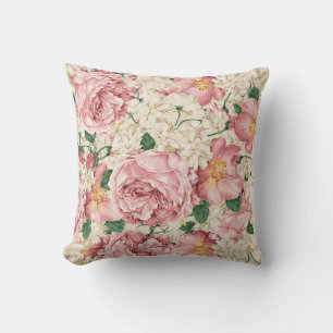Coussin Rose anglais vintage et Motif de fleurs d'Hydrange