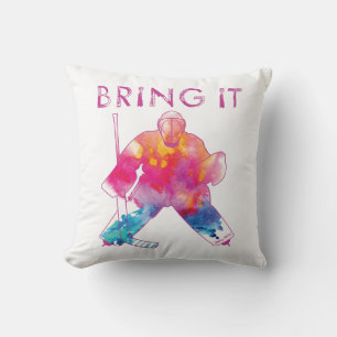 Coussin Rose Apporter Il Hockey Goalie Aquarelle réversibl