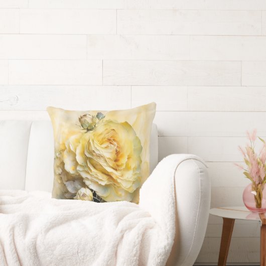 Coussin Rose Aquarelle Jaune agrandi (Canapé)