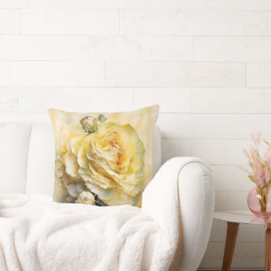 Coussin Rose aquarelle jaune agrandie