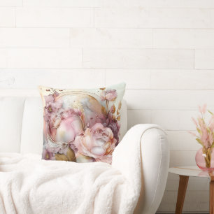 Coussin Rose aquarelle rose et burgundy agrandi