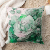 Coussin Rose aquarelle vert émeraude agrandie (Couverture)
