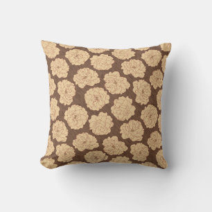 Coussin Rose baroque sur marron noyer - motif sans soudure