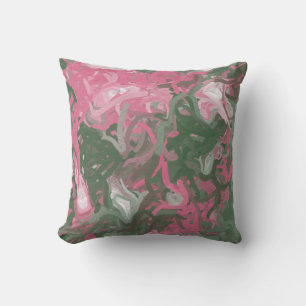 Coussin rose, blanc et vert abstrait