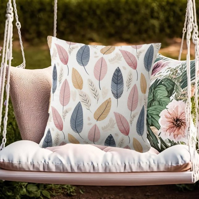 Coussin Rose blanche Orange Blue Boho Feuilles (Créateur téléchargé)