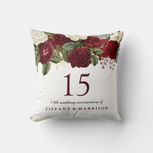 Coussin Rose blanche rouge bordeaux 15e anniversaire de Ma