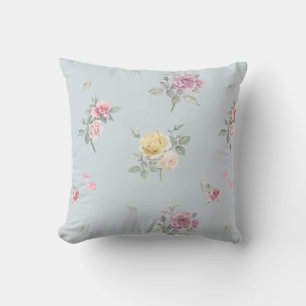 Coussin Rose bleu gris clair aquarelle florale