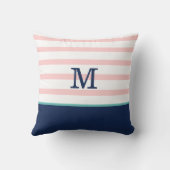 Coussin Rose, bleu marine et monogramme Turquoise (Verso)