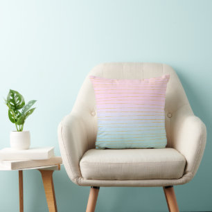 Coussin Rose Bleu Ombré avec Lignes Dorées