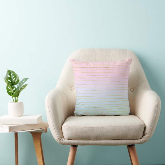 Coussin Rose Bleu Ombré avec Lignes Dorées (Chaise)
