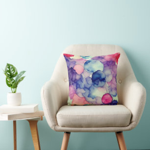 Coussin Rose bleu violet Aquarelle peinture Fusion