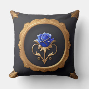 Coussin Rose Bleue Élégante dans un Cadre Doré avec Détail