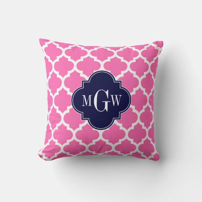 Coussin Rose Chaud #2 Blanc Marocain #5 Navy 3 Monogramme  (Recto)