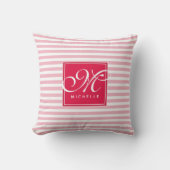 Coussin Rose chaud et rose bébé rayé - Monogramme de scrip (Recto)