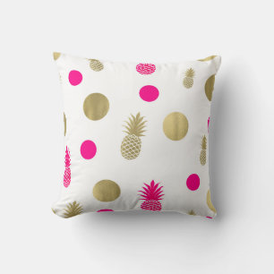 Coussin Rose Chaud & Points Dorés & Ananas Été Chic Amusan