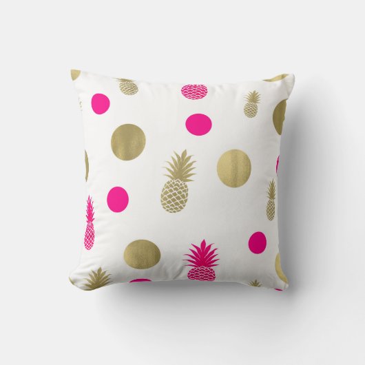 Coussin Rose Chaud & Points Dorés & Ananas Été Chic Amusan (Recto)