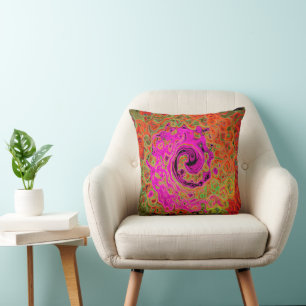 Coussin Rose Chaud Tourbillonnement Liquide Abstrait Rétro