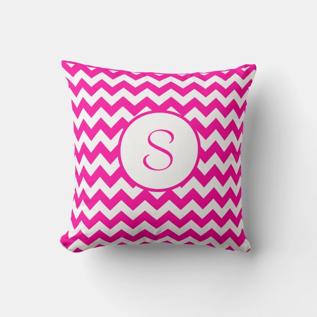 Coussin Rose Chevron Monogramme rose chaud (Recto)