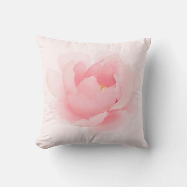 Coussin rose-clair de pivoine florale d'aquarelle (Recto)