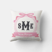 Coussin Rose Clair Monogramme à Nœud à Clé Grecque (Verso)