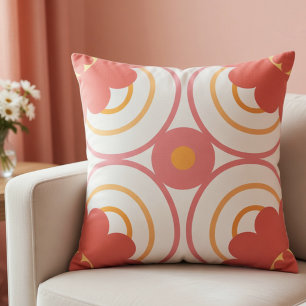 Coussin Rose Corail Et Cercle Géométrique Moderne Orange