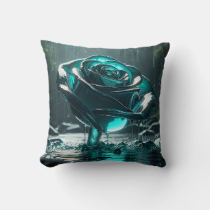 Coussin "Rose cristal Turquoise avec gouttes de pluie tomb