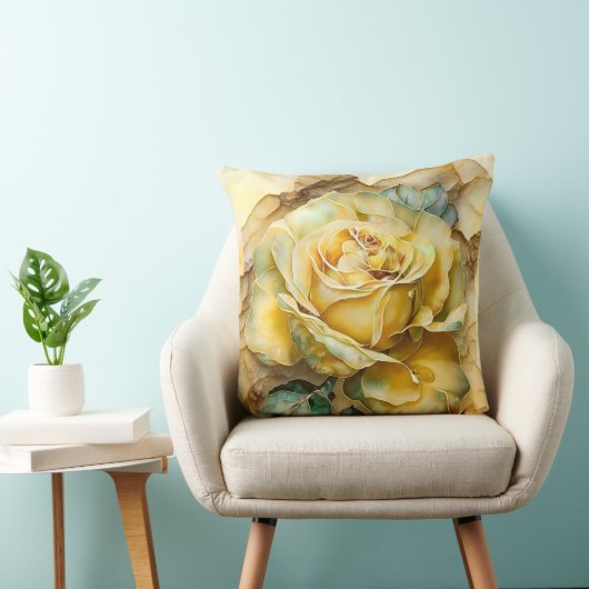 Coussin Rose d'aquarelle jaune et vert agrandi (Chaise)