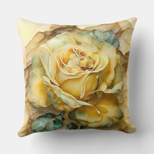 Coussin Rose d'aquarelle jaune et vert agrandi (Verso)