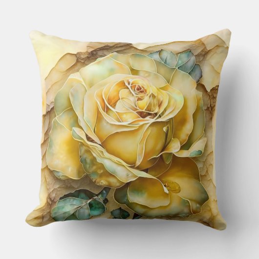 Coussin Rose d'aquarelle jaune et vert agrandi (Recto)