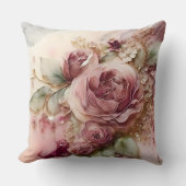 Coussin Rose d'aquarelle rose et bordeaux agrandi (Recto)