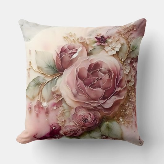Coussin Rose d'aquarelle rose et bordeaux agrandi (Recto)