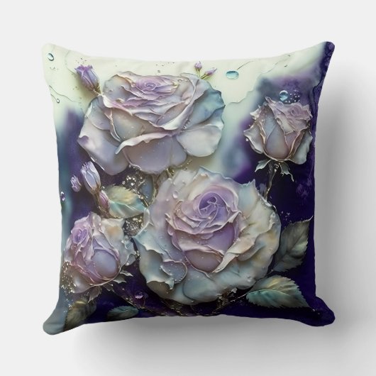 Coussin Rose d'aquarelle violet et bleu agrandi (Verso)